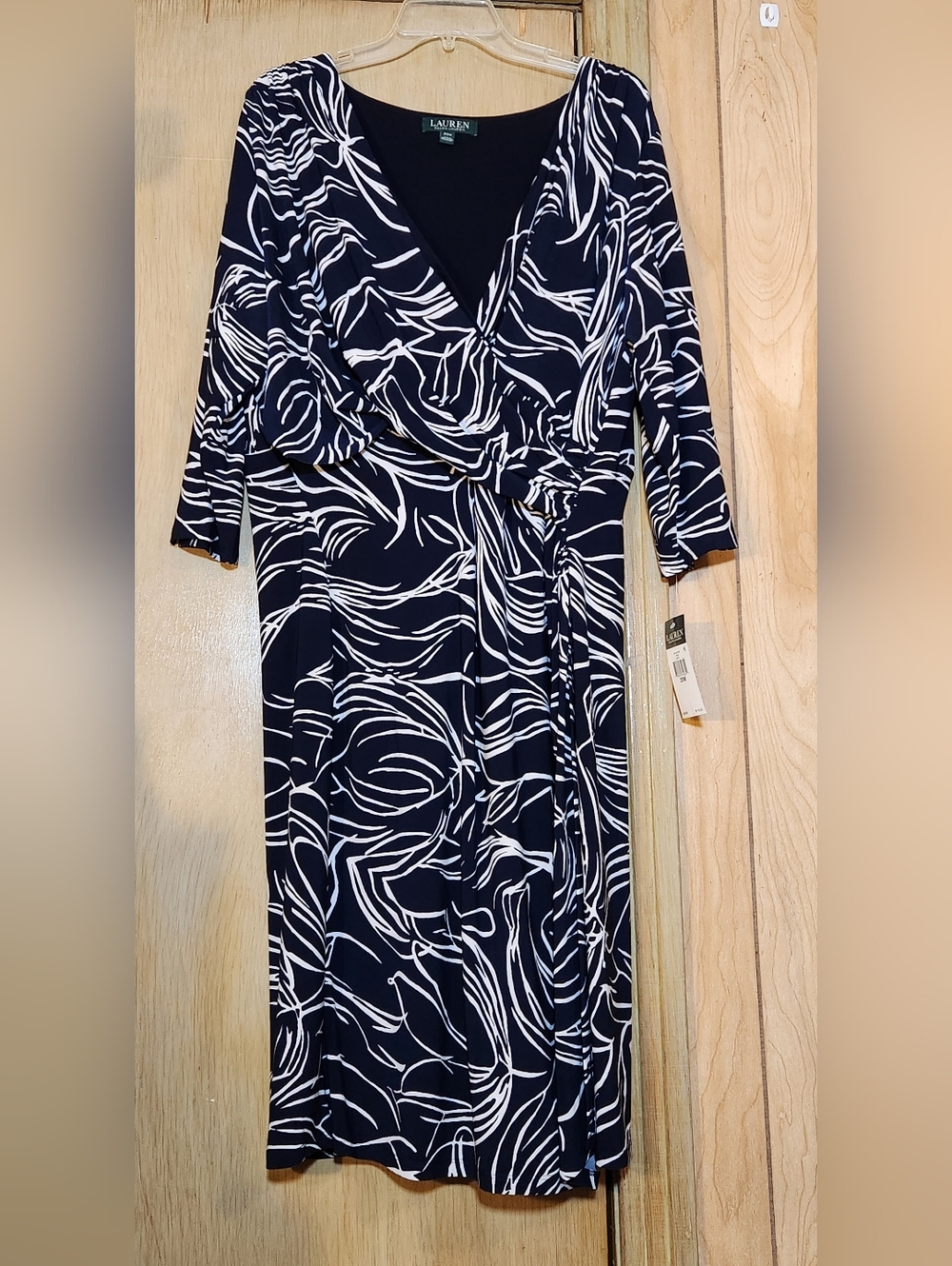 NWT Lauren Ralph Lauren Dress Faux Wrap Womens Sz 20 Navy Blue White Stripe